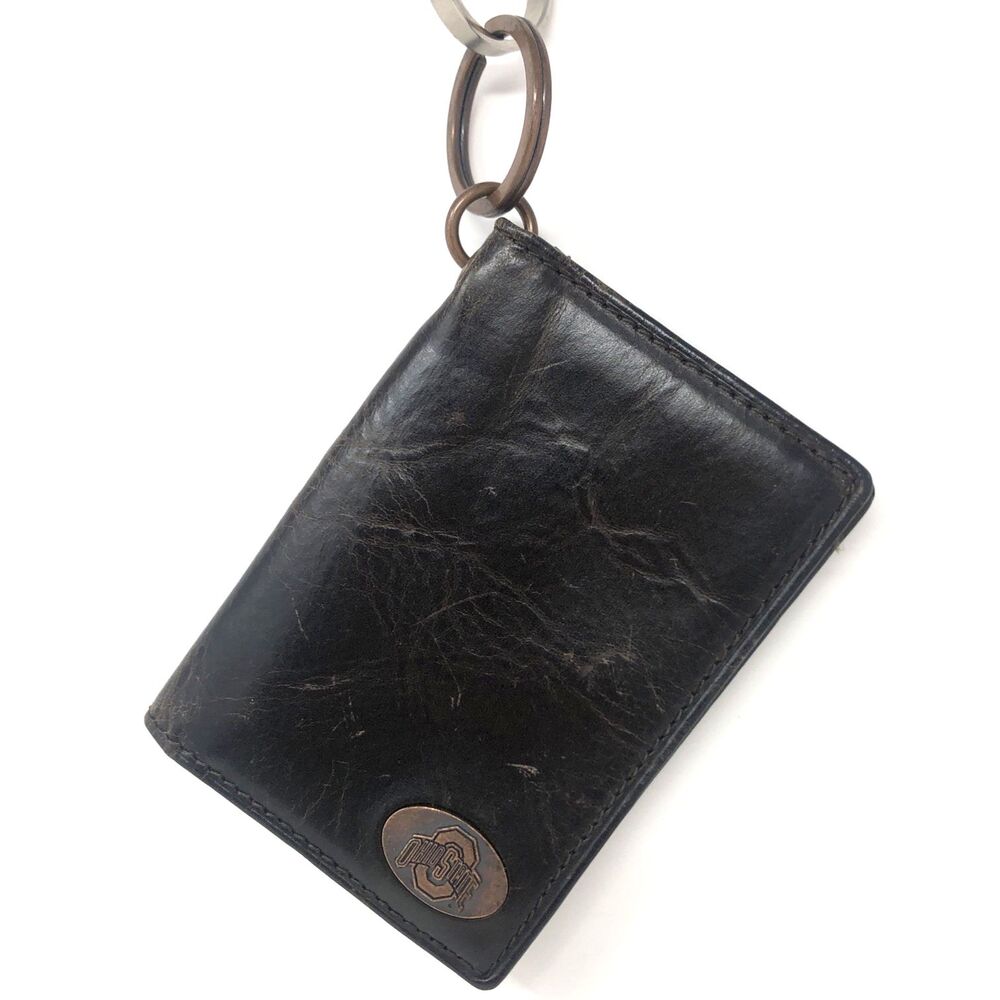Fossil Ohio State Leather Wallet Keychain Credit Card ID Brown Folding Flip